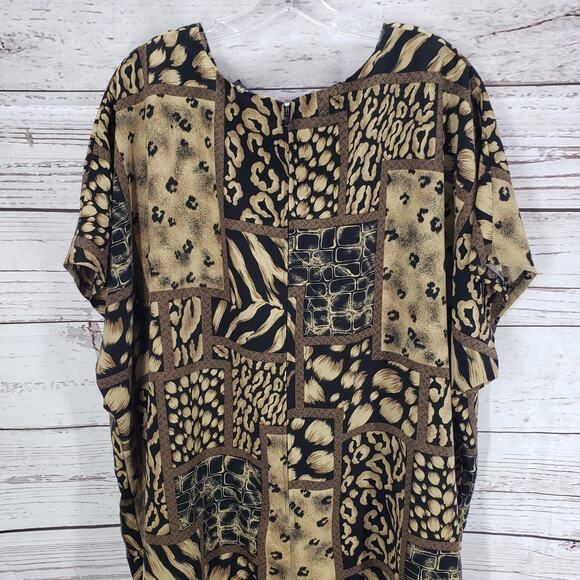 Sag Harbor Woman Black Brown Mixed Print Short Sleeve Midi Dress Size 26W - Picture 12 of 13